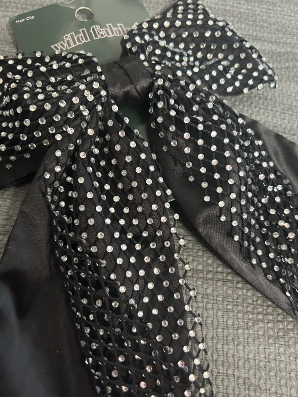 NWT Wild Fable Black Bow Hair Clip with Silver Polka Dots